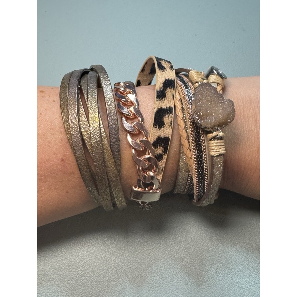Bracelet Stack Lot Set of 3 Bracelets Bronze Silver Sparkle Rose Gold Wrap